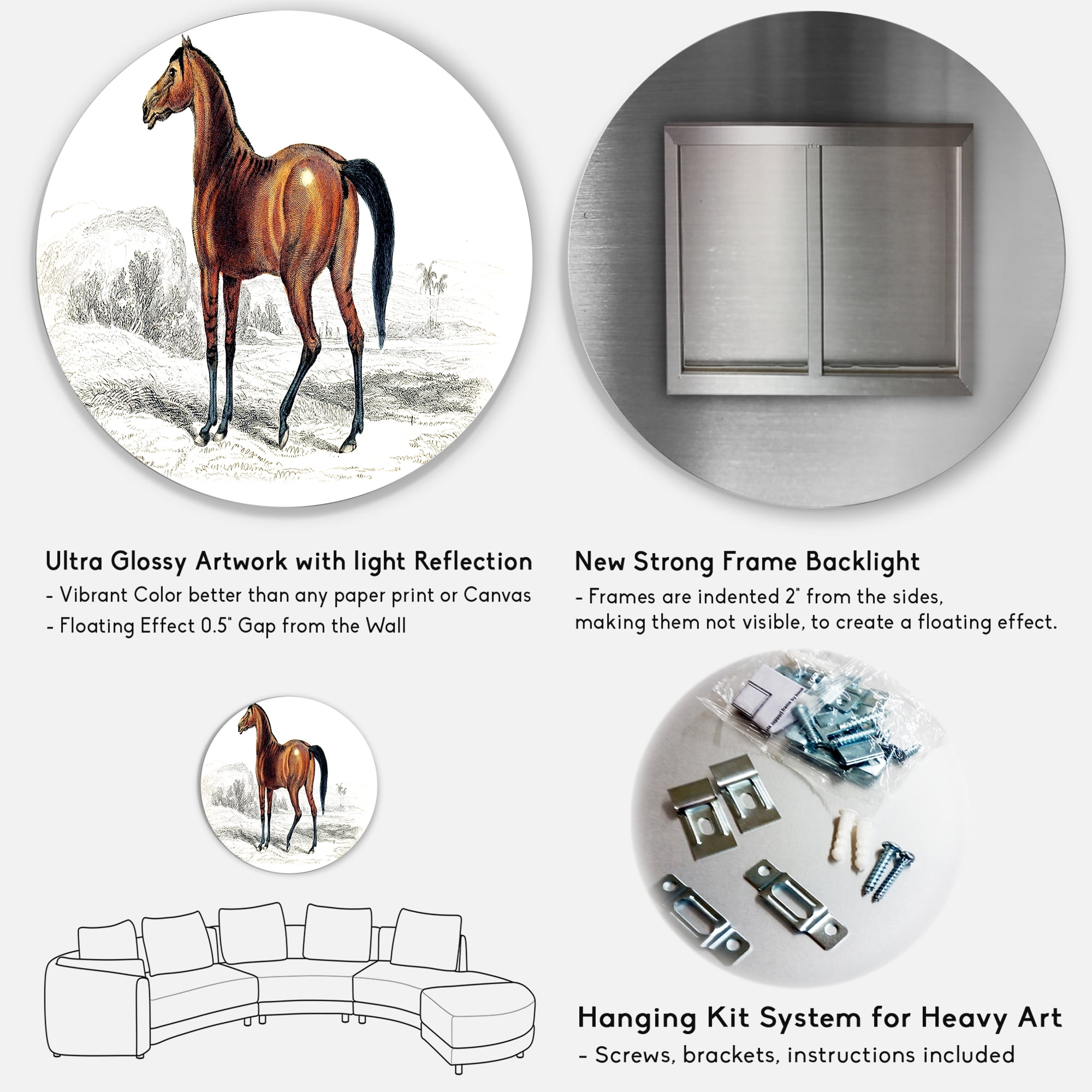 Designart 'Ancient Horse' Farmhouse Circle Metal Wall Art 11x11 - Disc of 11