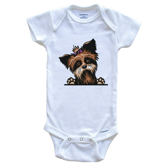 Yorkshire Terrier Dog Breed Cute Baby Bodysuit v2, 0-3 months white