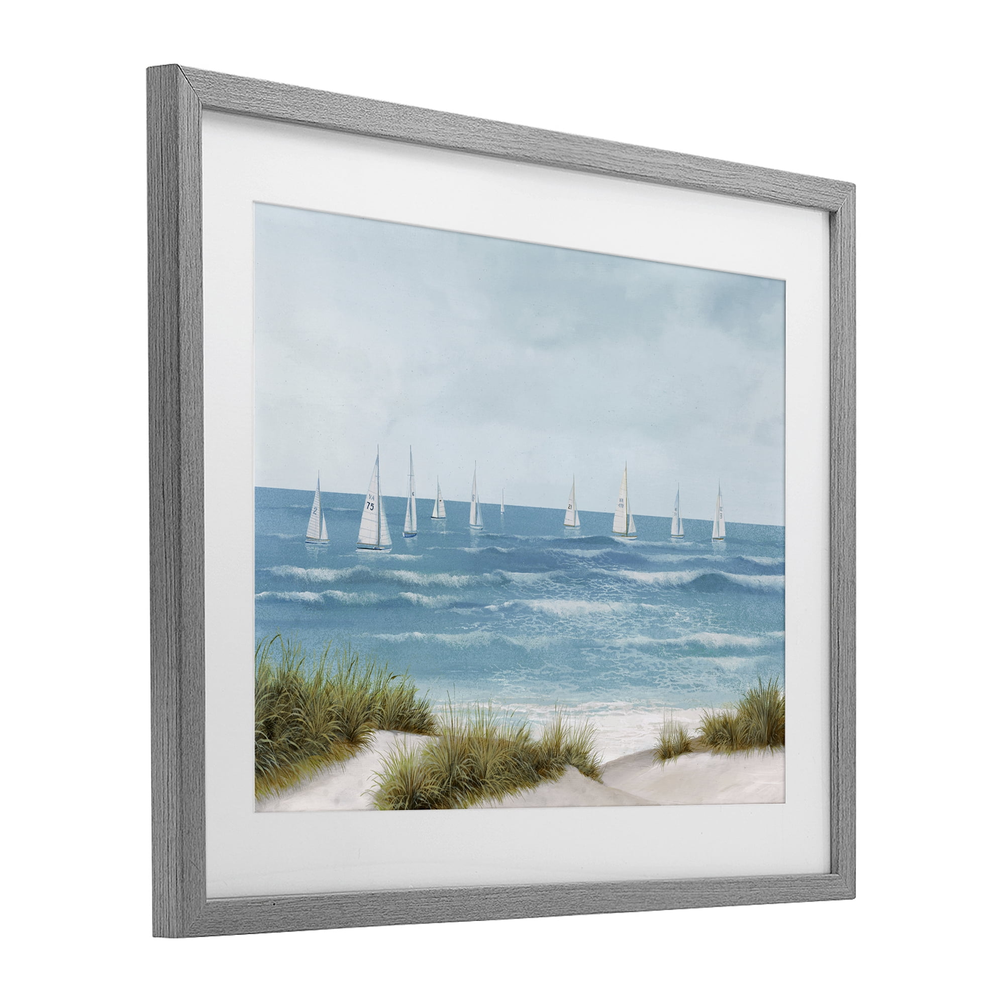 Stupell Industries Sail Away Seaside Boats Gray Framed Print Under Glass, design by Lorenzo Collective