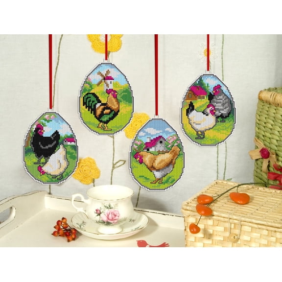 Counted cross stitch kit with plastic canvas "Easter ornaments" set of 4 designs 7697