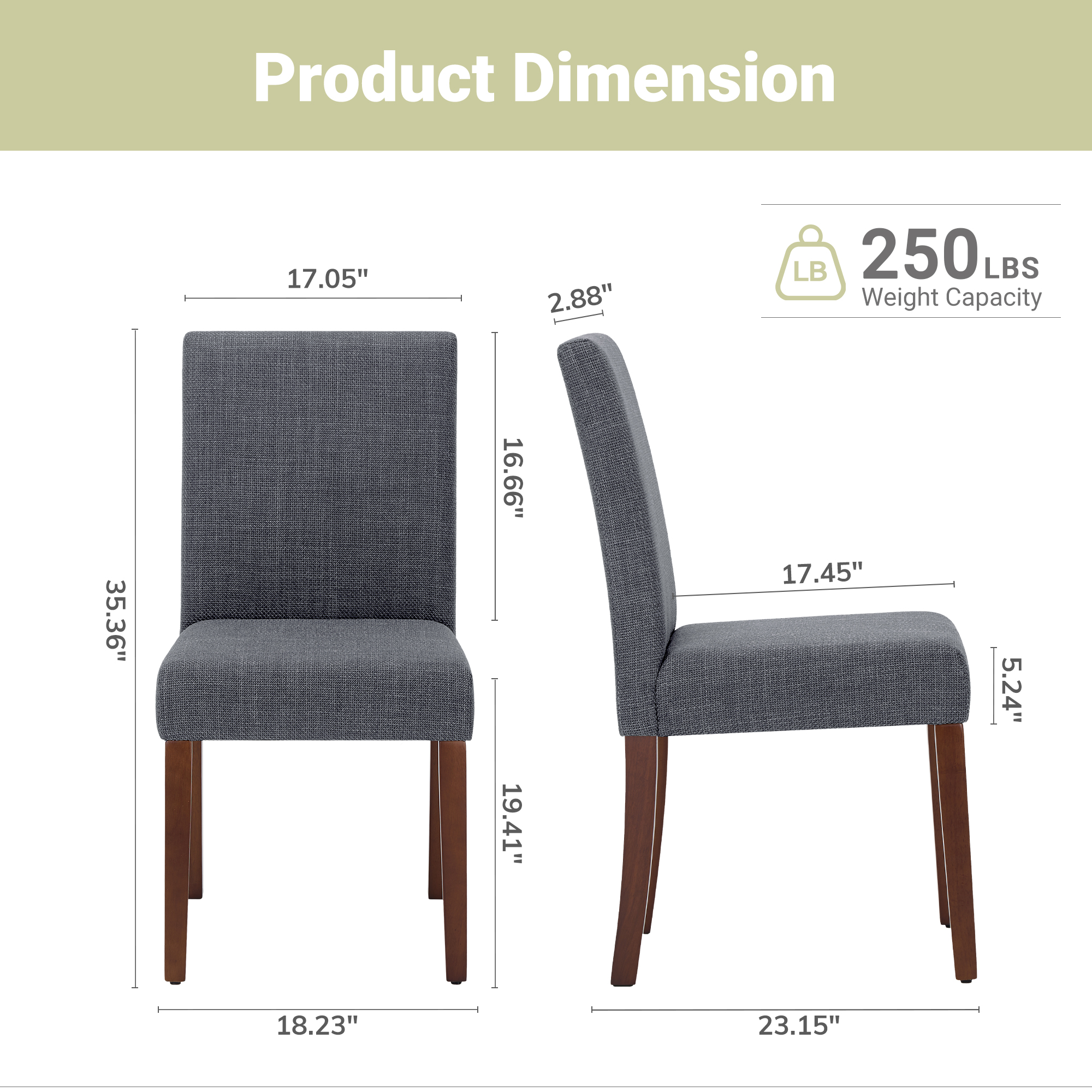Upholstered Fabric Dining Chairs Set of 4 with Wood Legs, Modern Parsons Chairs with High Back for Kitchen, Dining Room, or Restaurant, Grey