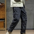 thumbnail image 3 of Pantalones largos de moda para hombre, casuales, de color sólido, con bolsillos y cremallera, cintura elástica, de poliéster., 3 of 6
