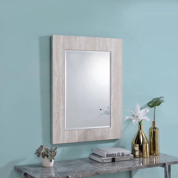 Vel Wood Rectanlge Wall Mirror, White