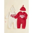 thumbnail image 3 of BemeyourBBs Infant Baby Boy Girl My First Valentines Day Outfit Romper Letters Embroidery Jumpsuit with Hat Cute Newborn Spring Clothes, 3 of 9