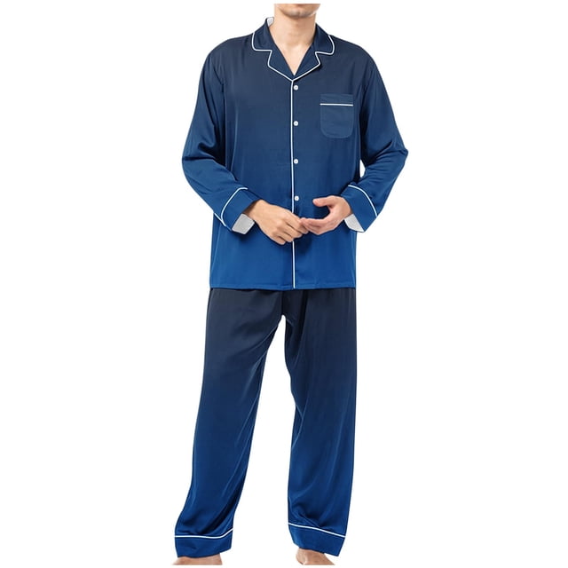 cllios Mens Long Sleeve Pajamas Sets Gradient Print Loungewear Ultra Soft Button Down Sleepwear 2 Pcs Pj Set with Pockets