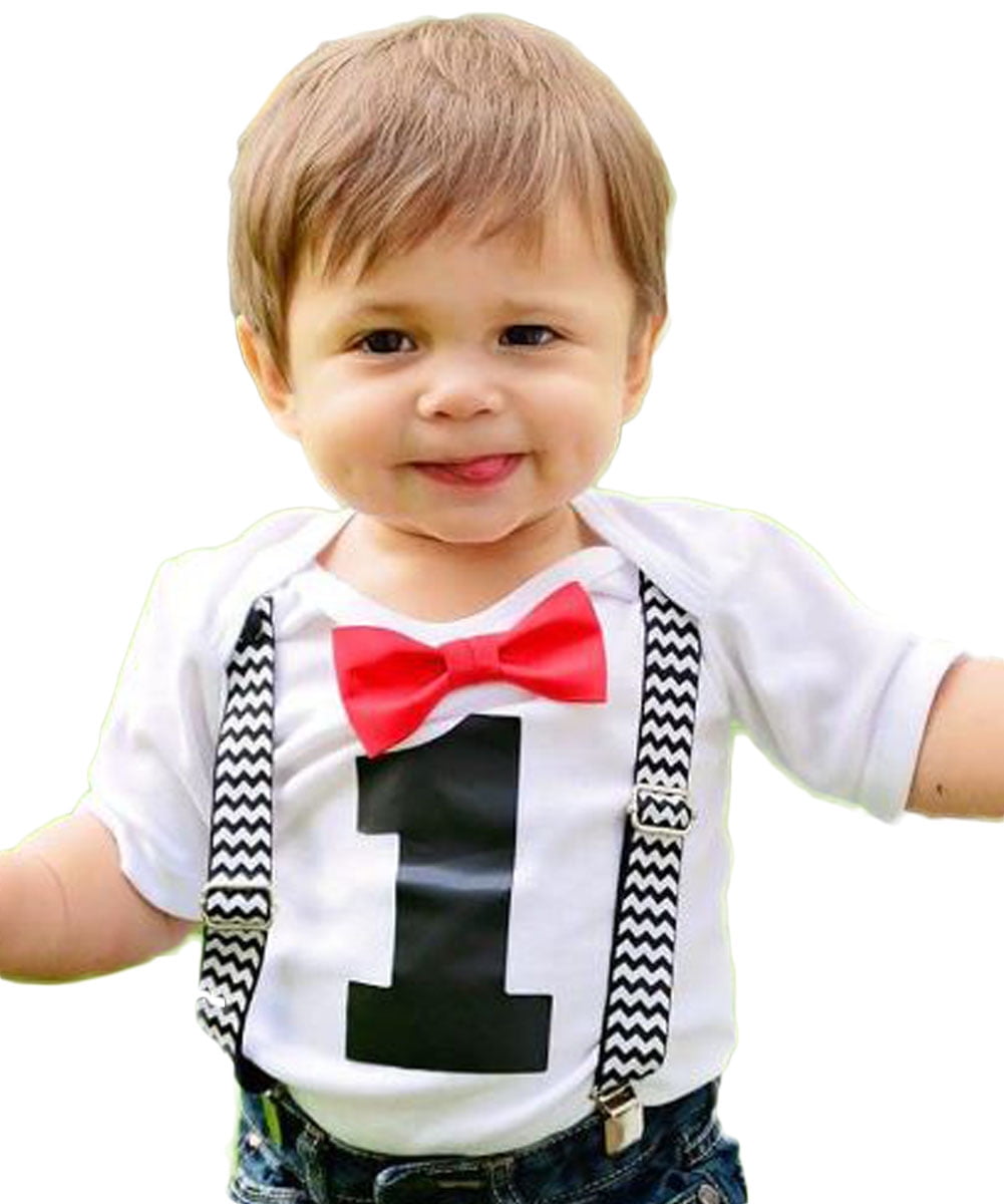 Baby Boys First 1st Birthday Outfit Cake Smash Set Shorts Top Bow Tie Black Red