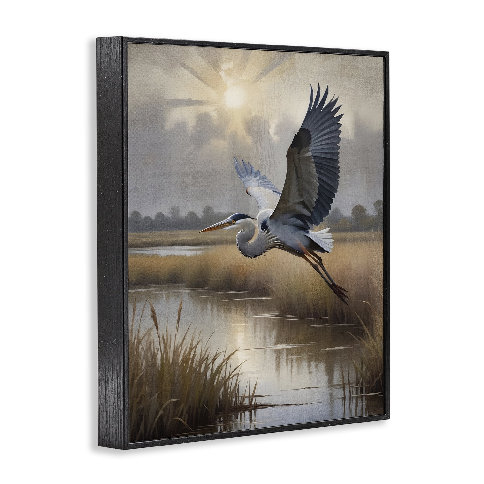 Stupell Industries Heron Flight over Wetlands Black Framed Giclee Art, design by Susan Arnot