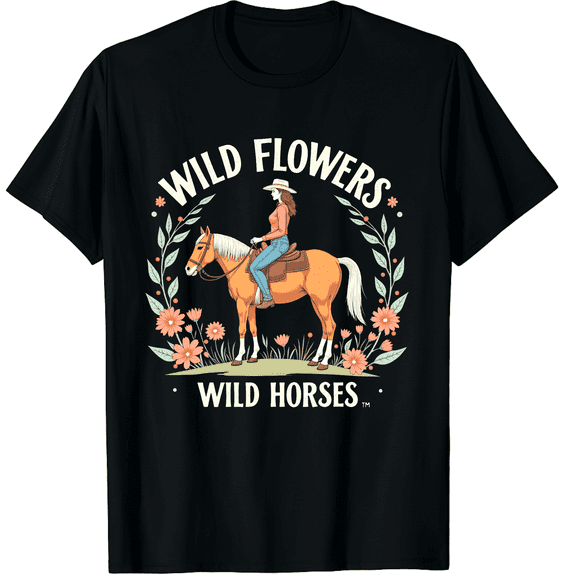 Retro Southern Sunset Wild Cowgirl Flowers - Wild Graphic Black T-Shirt for Men and Women
