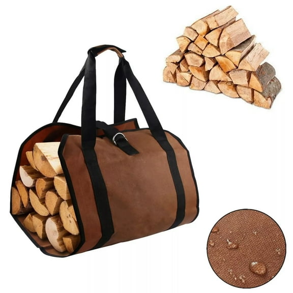 XZKING Firewood Carrier Bag, Waxed Canvas Log Carrier for Fireplace, Heavy Duty Tote Log Holder for Camping Indoor & Outdoor
