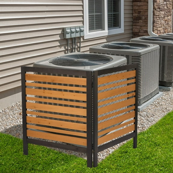 2-Panel Solid Wood Privacy Fence Screen for Outdoor AC Unit, Trash Bin and Pool Equipment,Adjustable 0-180° Ventilated Design,32"W x 38"H,Weather-Resistant Garden Patio Enclosure,Black and Gold