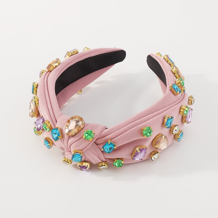 BLUE-PINK-GOLD SPARKLE CRYSTAL KNOTTED HEADBAND Knotted Jeweled Headband Rhinestone Knotted Blue Headbands  main image 4