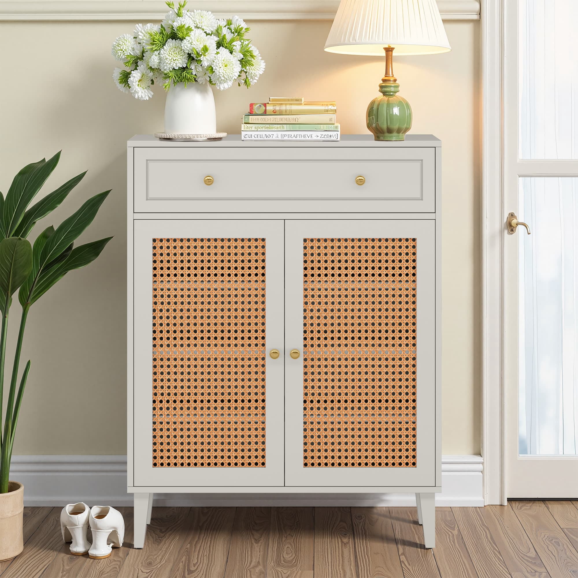MAYEERTY Shoe Storage Cabinet with Adjustable Shelves & Large Drawer