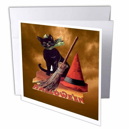 3dRose Vintage Halloween Black Cat, Greeting Cards, 6 x 6 inches, set of 6