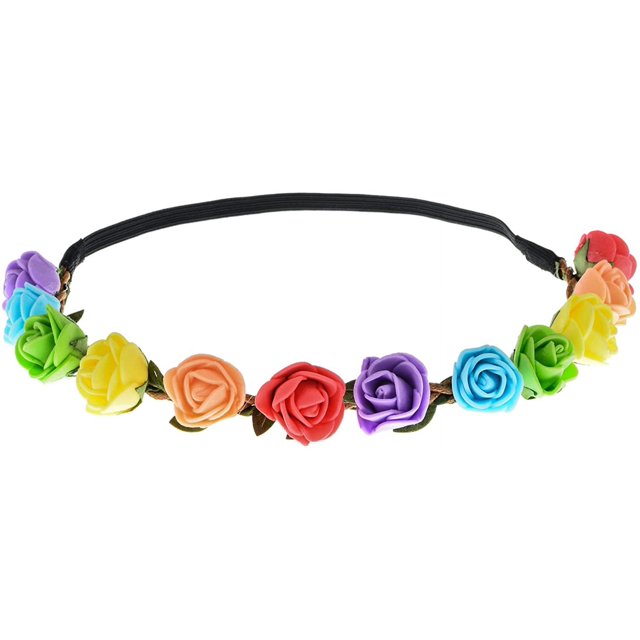 Diadema con corona de flores rosas bohemias, guirnalda para el pelo de boda, tocado de corona