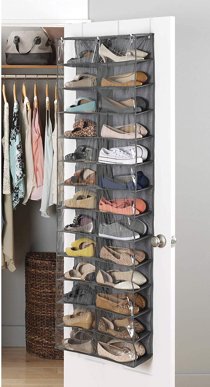 walmart hanging shoe organizer on Hanging Shoe Shelves Closet Organizer 26 Pockets Over The Door Shoe Organizer Crystal Clear Pvc Shoe Rack Door Shelf Hanger Holder Storage Bag Black 63 X 22 X 6 3 Walmart Com