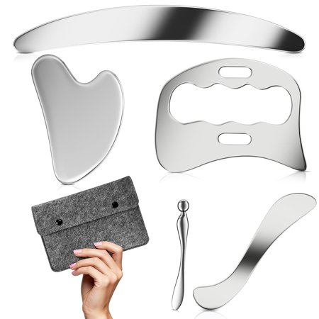 ZEYA 5 in 1 Muscle Scraper Tools Kit - Stainless Steel Gua Sha Massage Tools for Physical Therapy, Derma Edge Scraping for Face & Body, 5 PCS Guasha Set for Deep Tissue & Relaxation(5 PCS)