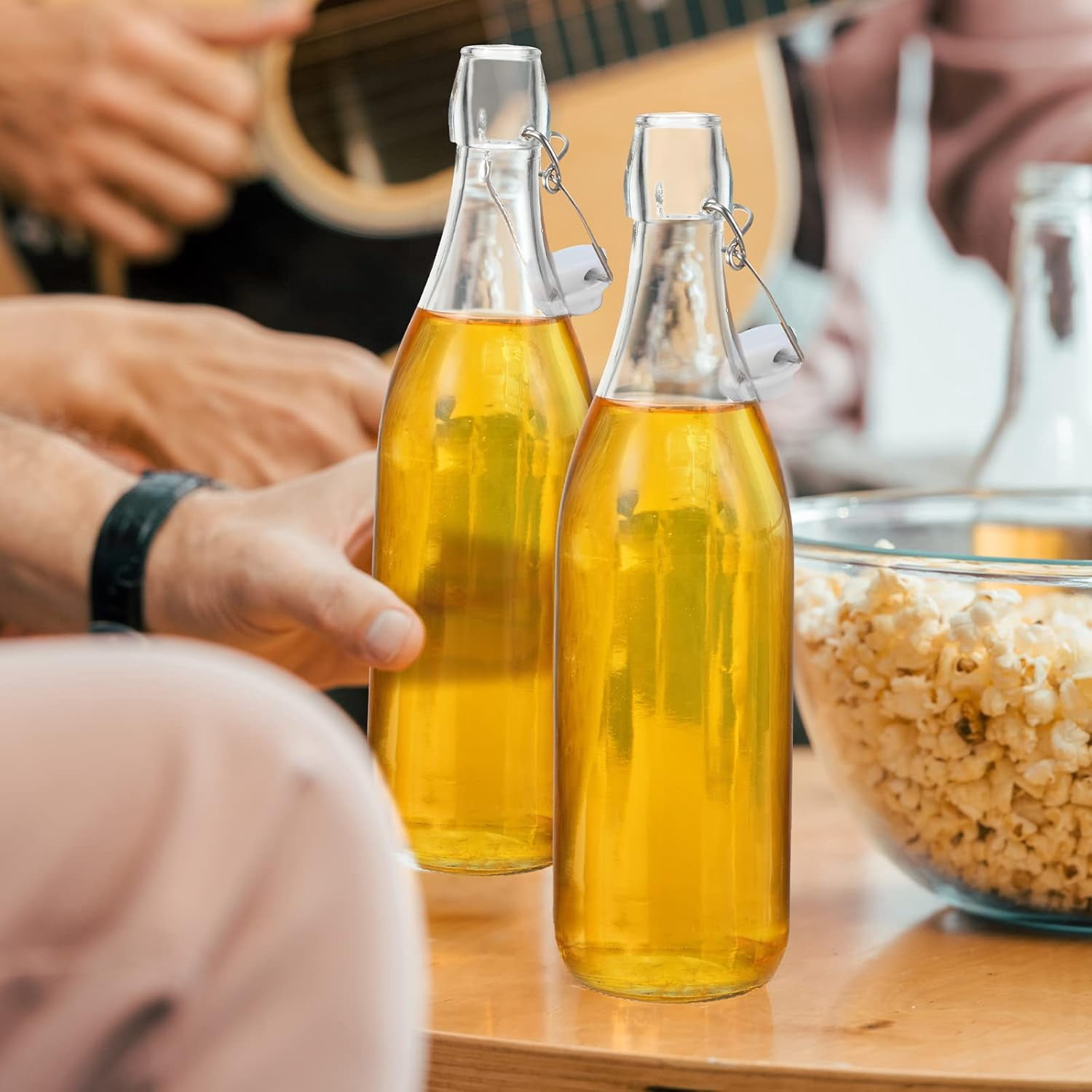 Swing Top Glass BottlesGlass Bottles with White Caps for Home Brewing Kombucha Homemade Juices Beer Water Oil Vinegar Soda Syrup Kefir Beverages
