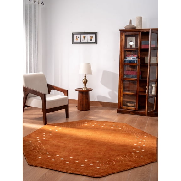 Rugsotic Carpets Hand Knotted Loom Wool 6'x6' Octagon Area Rug Contemporary Orange L00530