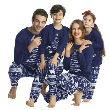 

GRNSHTS Family Christmas Pjs Matching Sets Women Men Xmas Printed Matching Pajamas for Adults Kids Holiday Xmas Sleepwear Set (Blue Kids-4T)