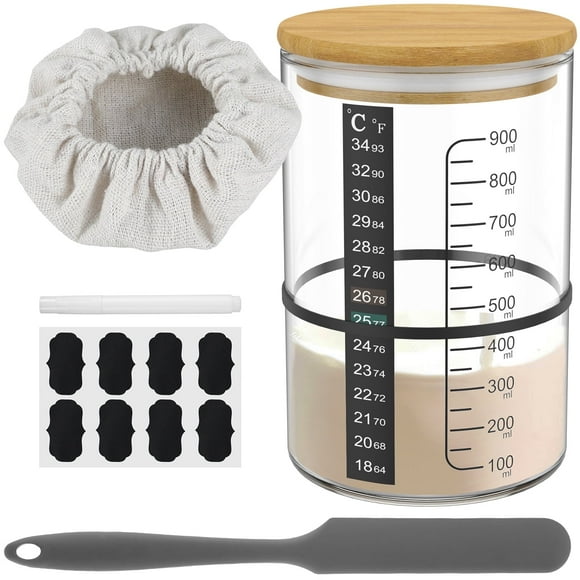Pot de Levain en Verre, Trousse de Pot de Rangement Alimentaire 30 Oz pour Fournitures de Cuisson de Pain au Levain