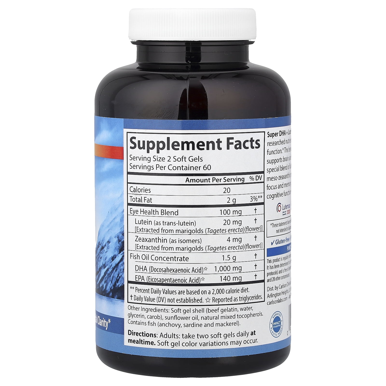 Carlson Super DHA Plus Lutein, 120 Soft Gels