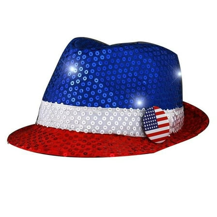 Blinkee 3995470 Light Up USA Flashing Fedora Hat with Red, White & Blue Sequins