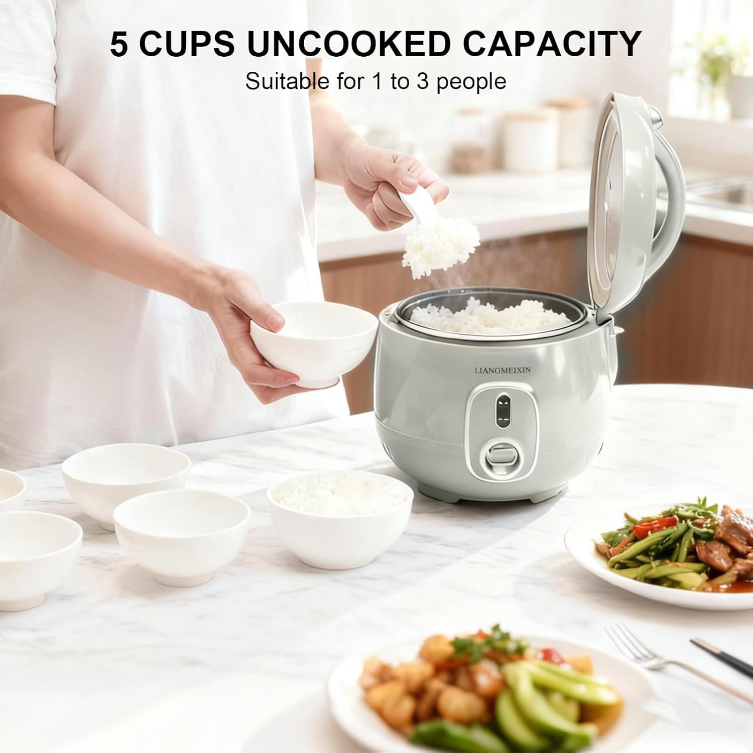 Small Rice Cooker 4-Cup Uncooked 2 Quart Non-Stick  Steamer Auto  Warm  Green for 1-3 People
