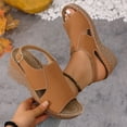 thumbnail image 4 of Platform Wedges Heels for Women Comfy Orthopedic Sandals Open Toe Splice Leather Back Strap Walking Shoes Brown Size 6.5, 4 of 7