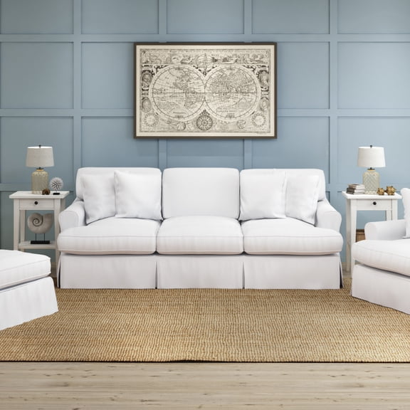 Slipcovered Sofa - Washable Performance Fabric - Stain Resistant - Modern Living Room Couch - White