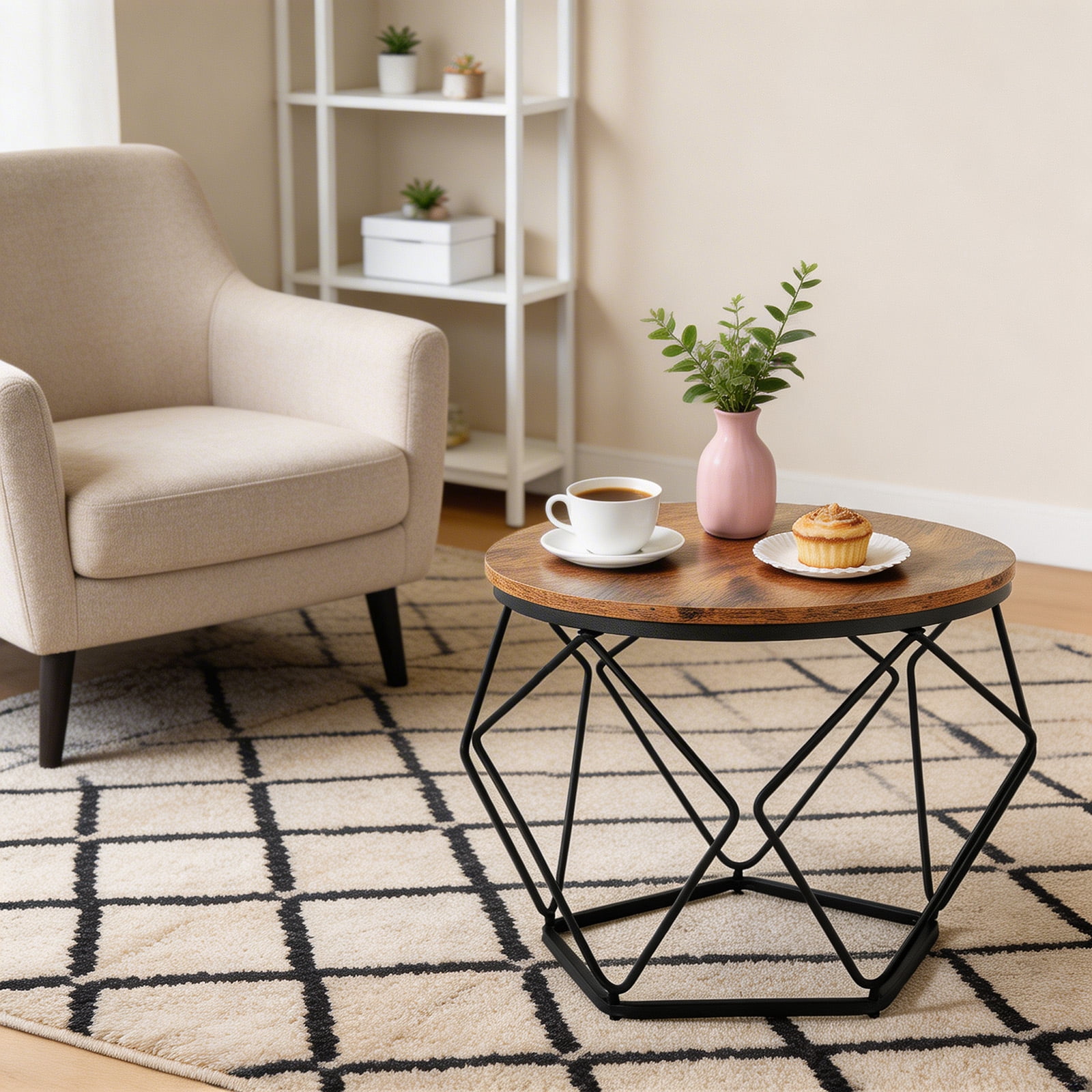 CONCETTA Small Round Coffee Table Set of 2, Nesting Side Tables for Living Room or Bedroom, Modern Accent End Tables,Rust