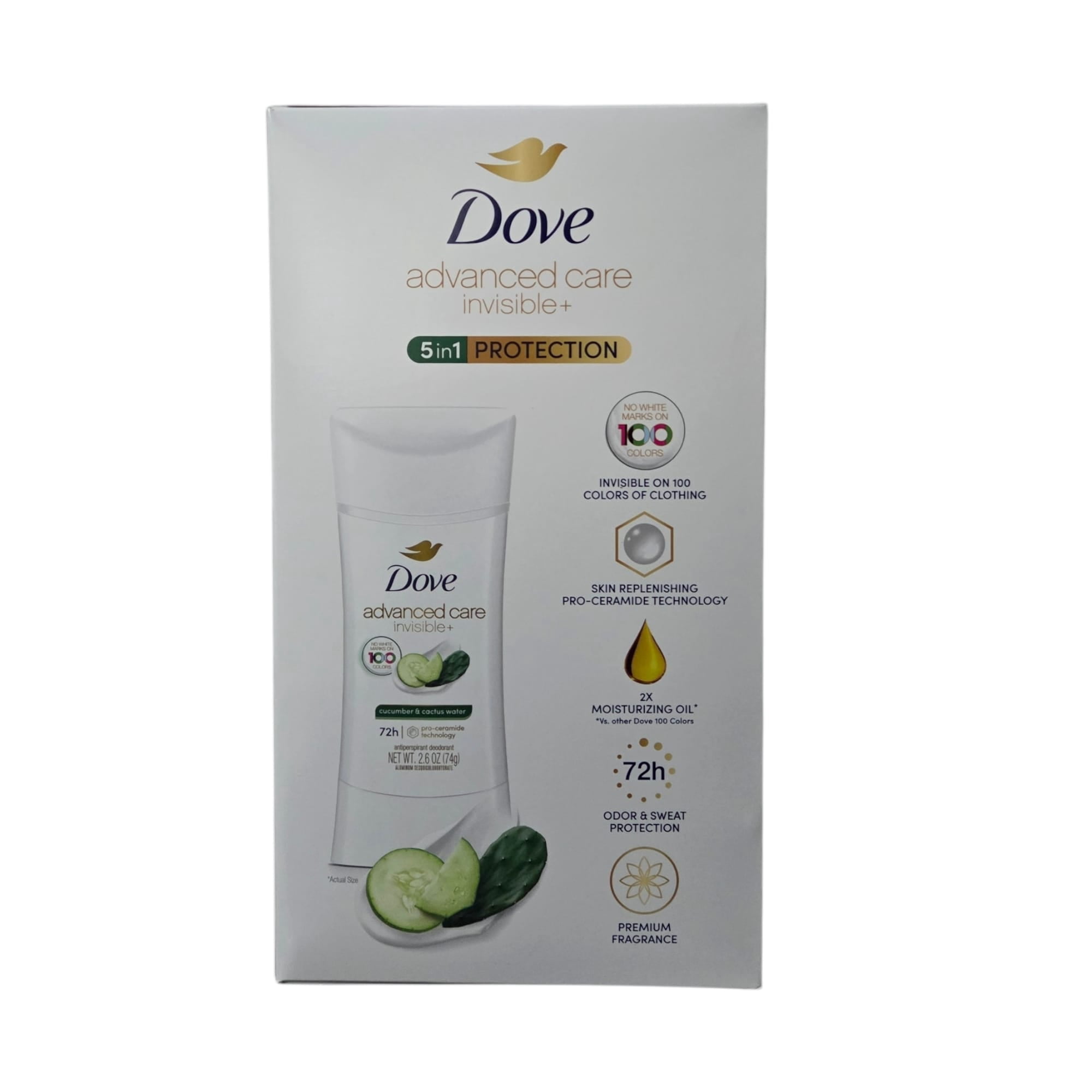 Dove Advanced Care Invisible+ Antiperspirant Deodorant Stick, 72-Hour Odor Protection, Cucumber & Aloe Scent, 2.6 oz