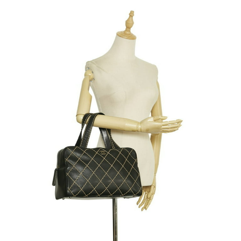 Authenticated Used Chanel Wild Stitch Handbag Boston Bag Black Leather  Ladies CHANEL 