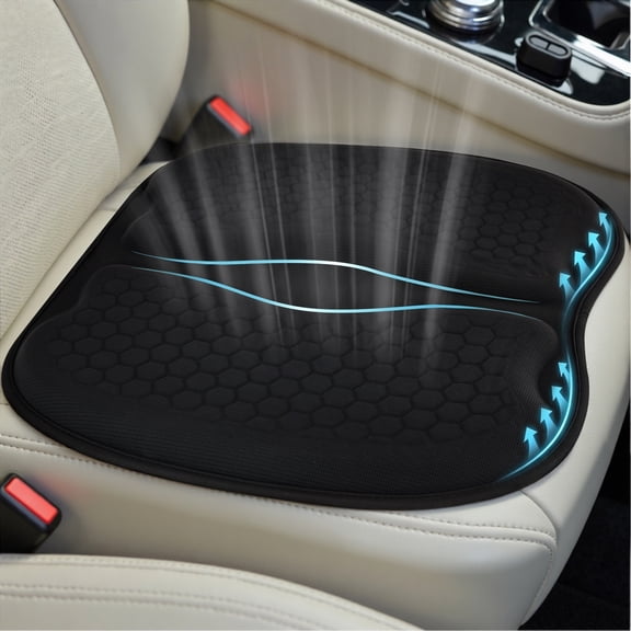 QUTOOL Gel Car Seat Cushion, Breathable TPE Honeycomb Gel Seat Pad with Non-Slip Bottom, Low-Profile Comfort for Hot Weather Driving, Fits Car SUV Truck, Black
