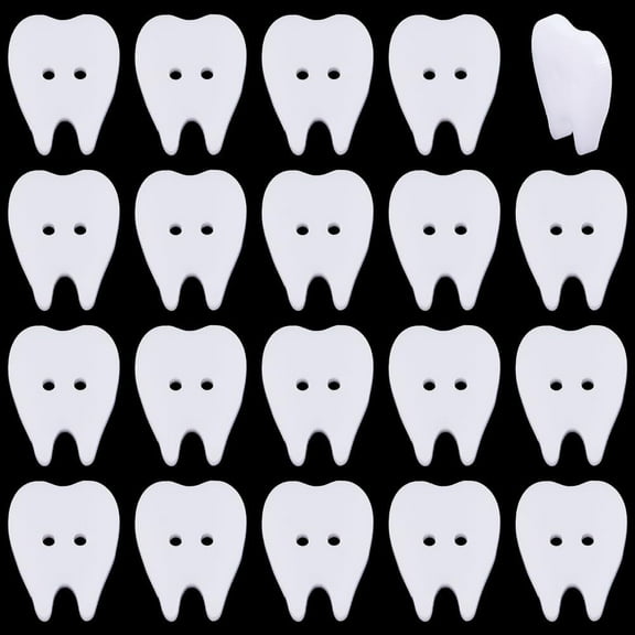 60pcs White Teeth Shape Buttons 2 Holes Sewing Button Teeth Pattern Acrylic Buttons Flatback Decorative Craft Button for Sewing Decorations DIY Clothing Crafting 20x16mm