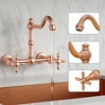 thumbnail image 3 of Akicon Brass Kitchen Faucet, Two-Handles Dual Lever Hot and Cold Wall Mount Kitchen Faucet with 8 Inch, Copper, 3 of 5
