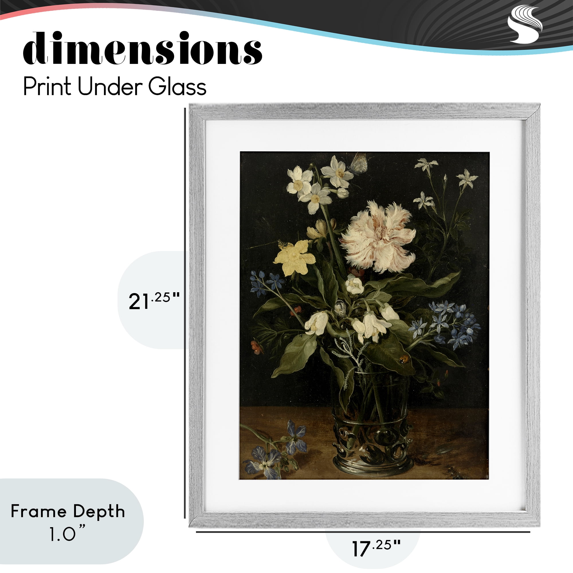 Stupell Industries Chrysanthemum & Flowers in Vase Gray Framed Print Under Glass, design by Vintage Hustle