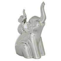 5" x 11" Silver Porcelain Ceramic Elephant Sculpture, by DecMode