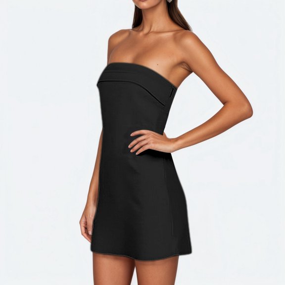 YMNXA Women's Summer Dress Sleeveless Strapless Solid Color Comfortable Fashion Slim Fit Mini Dresses For Club Party,Black,L