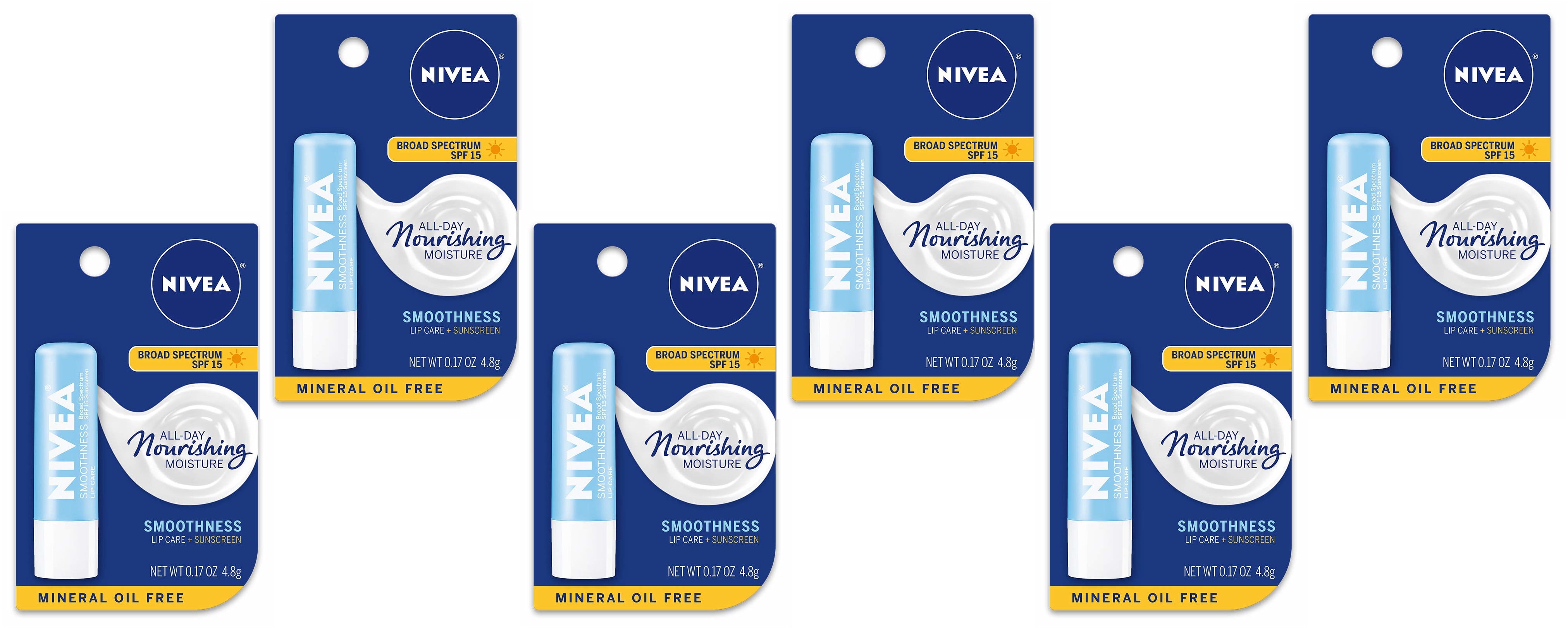 NIVEA a Kiss of Smoothness Hydrating Lip Care SPF 15, 0.17 oz (Pack of 6)