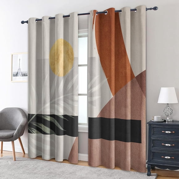 Blackout Curtains Mid Century Modern, Boho Leaf Geometric Window Drapes for Bedroom Living Room Kitchen 26"W x 63"L (Pack of 2)
