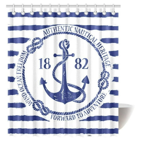 Gckg Nautical Theme Decor Shower Curtain Blue White Nautical