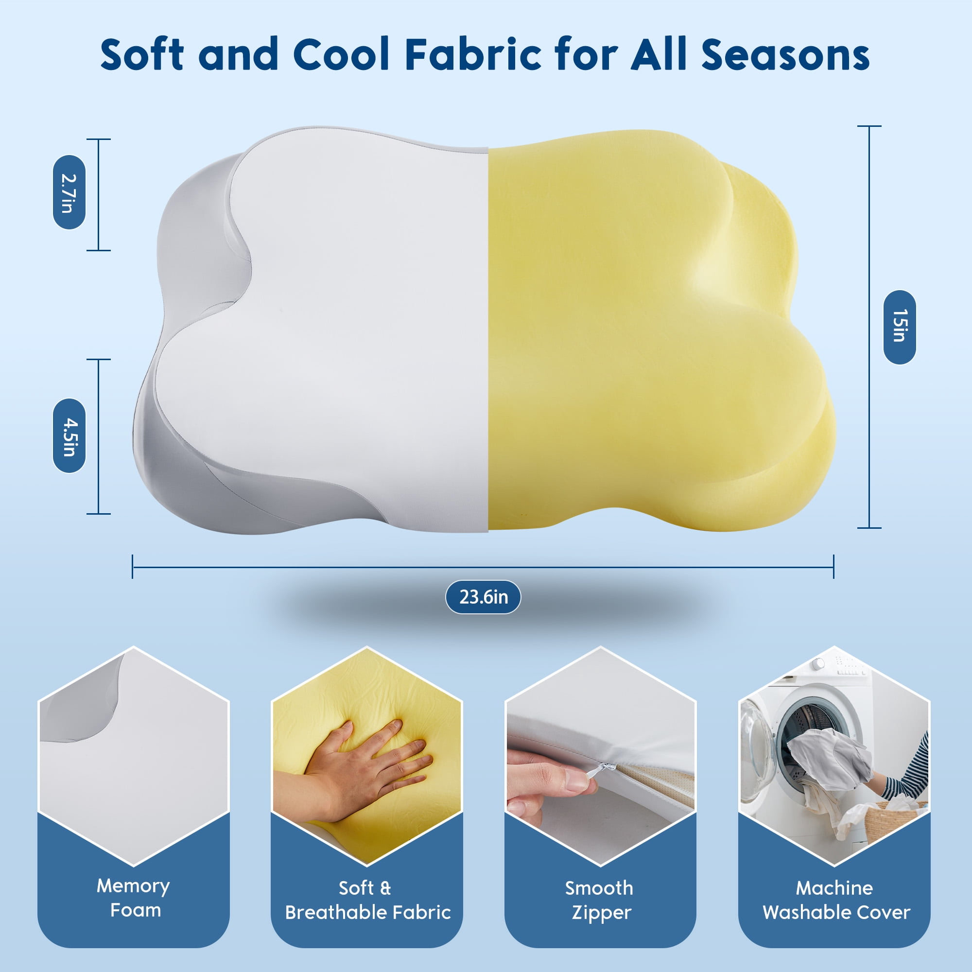 KAIPARA Cervical Neck Pillow for Pain Relief, Ergonomic Side Sleeper Pillow for Neck Support, Cooling Memory Foam Pillows for Sleeping, Gray