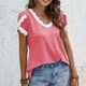 thumbnail image 5 of Blusa de manga corta con retazos de encaje y cuello redondo liso a la moda para mujer, blusas sueltas Pompotops hfajkhk129960, 5 of 9