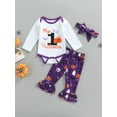 thumbnail image 6 of Genuiskids Newborn Baby Girl My First Halloween 3Pcs Outfits Infant Long Sleeve Romper Flare Pants Headband Halloween Party Clothes Set, 6 of 9