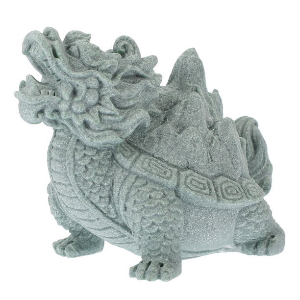 Estatua de tortuga dragón de arenisca retro, decoración de escritorio para el hogar, figura de tortuga dragón en miniatura