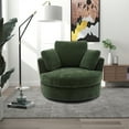thumbnail image 4 of Modern Accent Upholstered Armchair Swivel Barrel Chair, 360 Degree Swivel Round Sofa with 3 Pillows, Chenille Fabric Comfy Lounge Club Chair Reading Chair for Bedroom Living Room Lounge Hotel, Green, 4 of 7