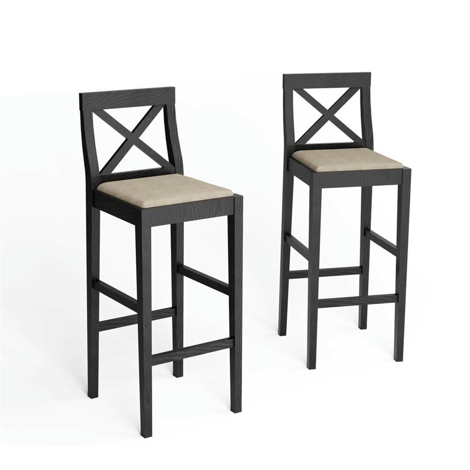 Demi Bonn 43" Counter Height Bar Stools Set of 2, Upholstered Barstools with Back, Kitchen Island Countertop Chairs for Dining Room, Black