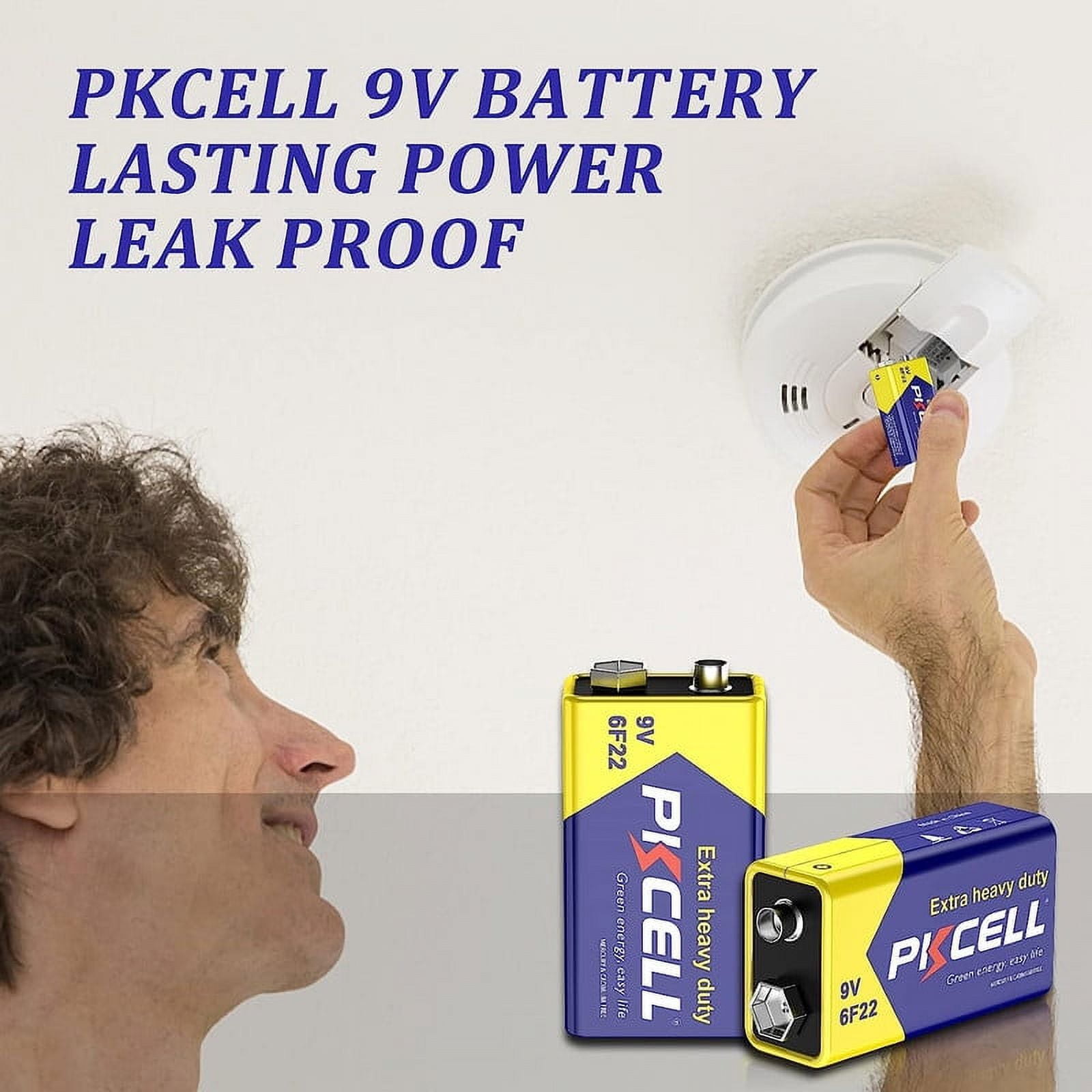PKCELL 9V Batteries (4 Pack), Smoke Detectors 6F22 Battery, Heavy Duty Power Zinc Carbon