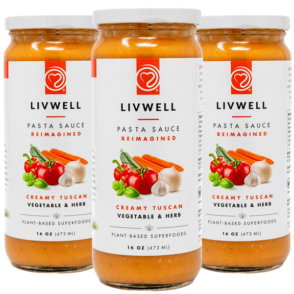 LIVWELL Plant-Based Creamy Tuscan Vegetable & Herb Pasta Sauce, 16 oz, 3-Pack, Vegan, Dairy-Free