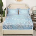 thumbnail image 3 of Erosebridal Merry Christmas Bed Sheets Set Snowflake Pattern Winter Theme Sheet Set Queen Fantasy Geometric Winter Sheets with 2 Pillowcases, Pale Blue, 3 of 5
